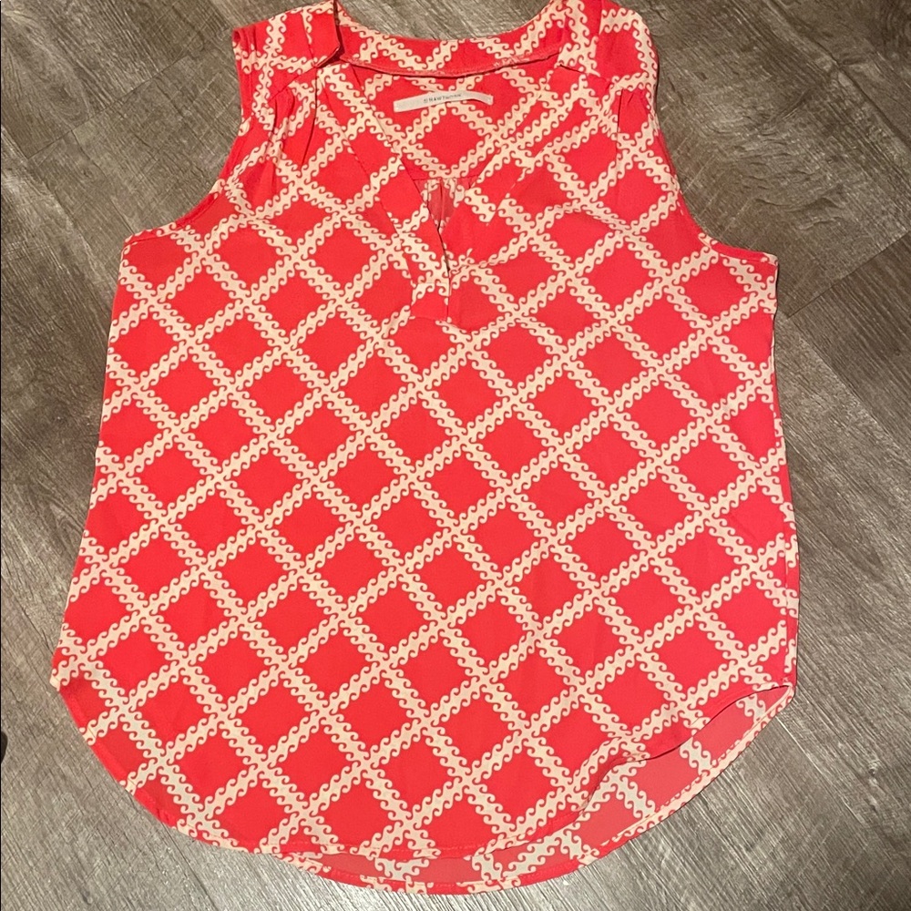 41 Hawthorn Red and White Geometric Blouse